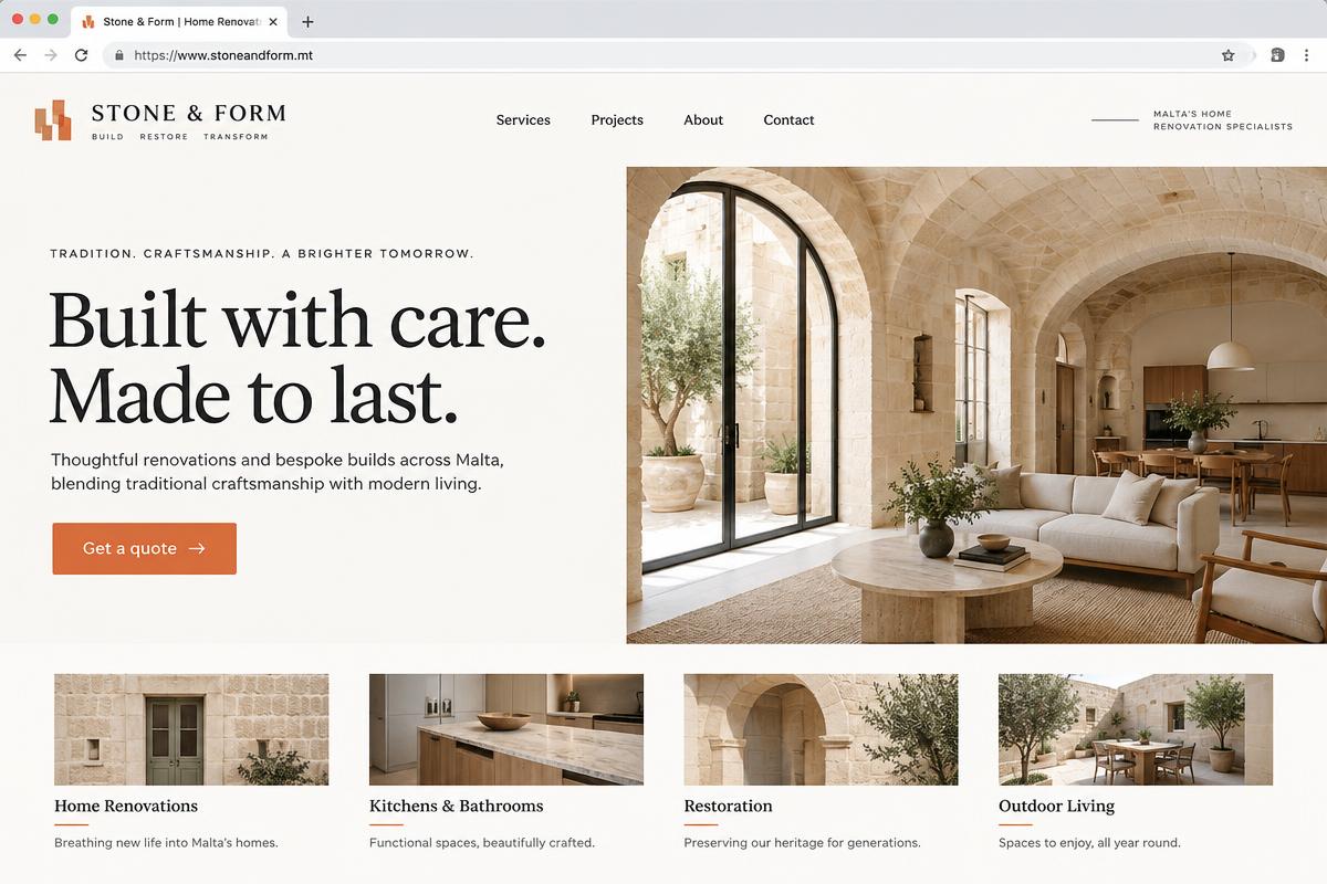 Concept website preview for home services & contracting blueprint